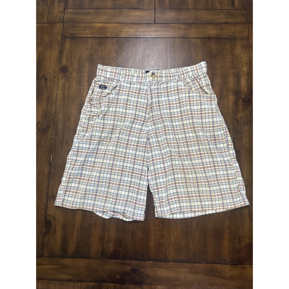Phat Farm Mens Plaid Cargo Shorts Size 34 Multicolor Cotton Vintage Y2K Hip Hop